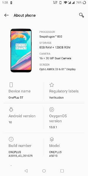ONE PLUS 5T 128+8 FOR SELL DUBAI IMPORTED 2