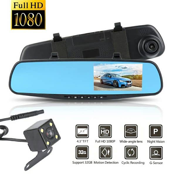 Full HD 1080P Dual Mirror Camera With 4.5" TFT Crystal-Clear Dashcam 3