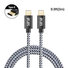 ikits (3M/9.8ft) Braided USB 2.0 Type C to Type C Data Charging Cable 0