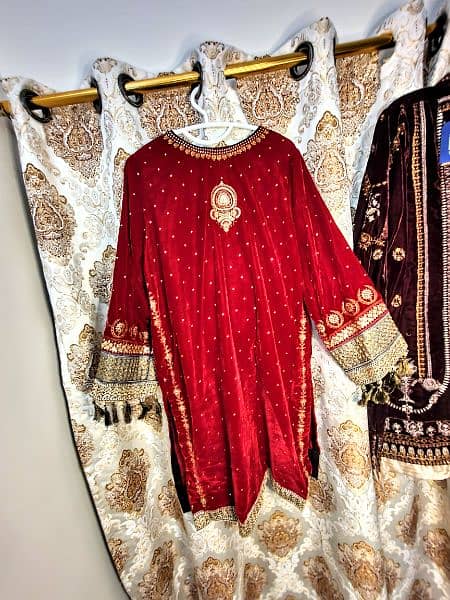 RED velvet suit. khadi khas. price can be negotiated for REAL BUYERS 1
