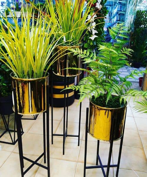 Golden Stainless Steel Pot With Metal Stands 2