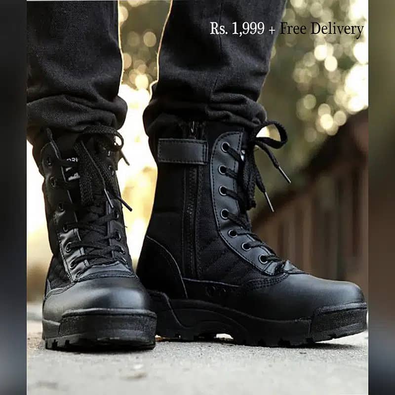 Long Swat & Delta Shoes for Men - Army Style Boots - Khaki & Black 2