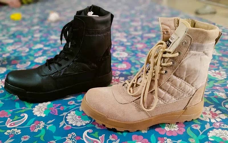Long Swat & Delta Shoes for Men - Army Style Boots - Khaki & Black 4