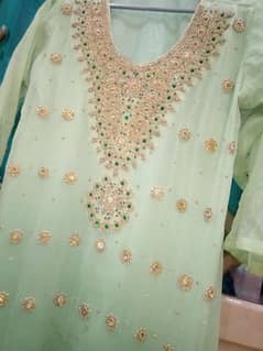 heavy hand made frock ready to wear with trouser and dupatta