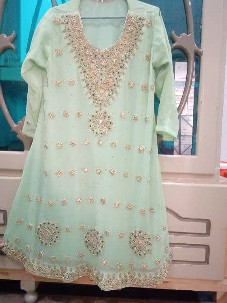 heavy hand made frock ready to wear with trouser and dupatta 1