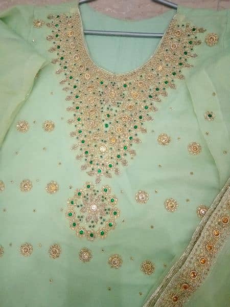 heavy hand made frock ready to wear with trouser and dupatta 3