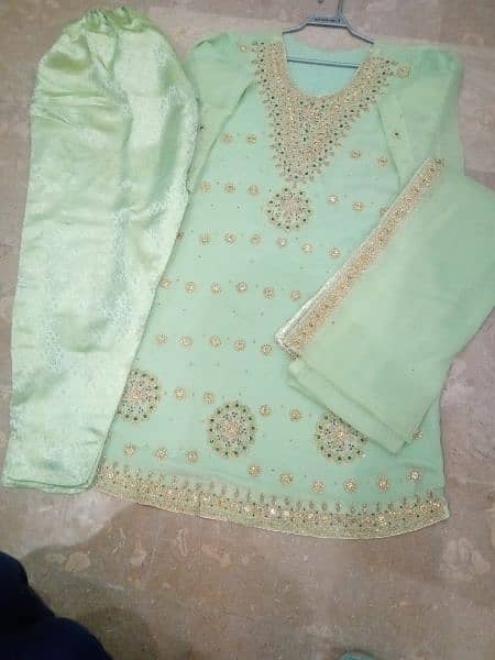 heavy hand made frock ready to wear with trouser and dupatta 5