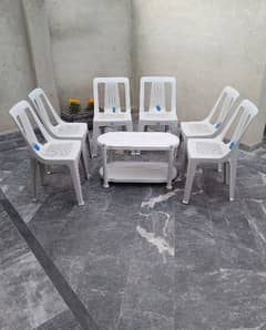 Plastic 6 Chairs and 1 table set Marble White