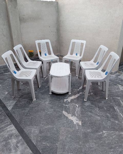 Plastic 6 Chairs and 1 table set Marble White 1