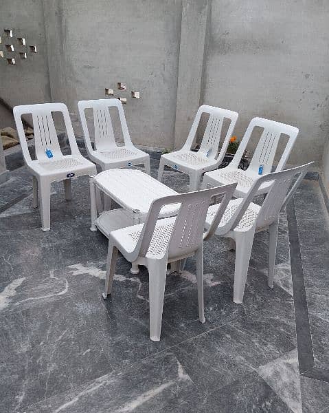 Plastic 6 Chairs and 1 table set Marble White 2