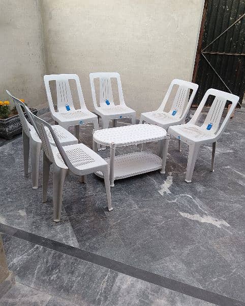 Plastic 6 Chairs and 1 table set Marble White 3