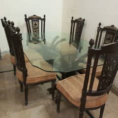 Glass Top Dining Table with Wooden Chairs