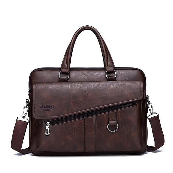 JEEP Imported Leather Business Casual Laptop Bag 0
