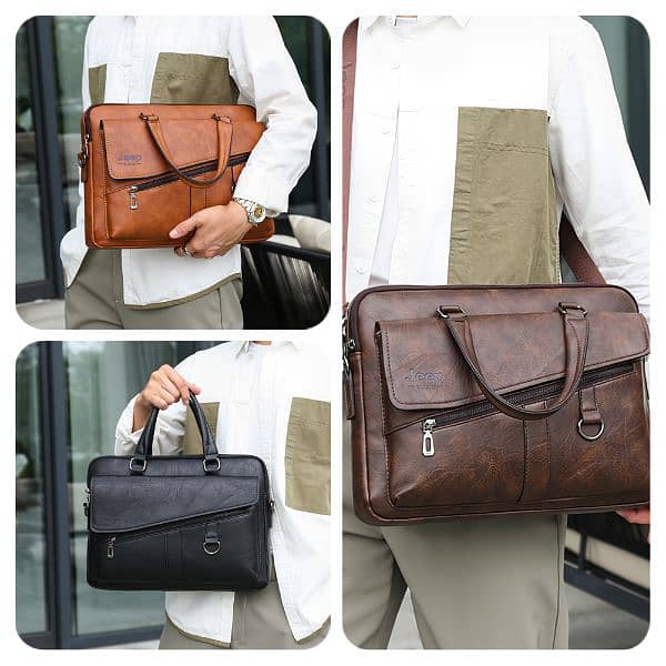 JEEP Imported Leather Business Casual Laptop Bag 4