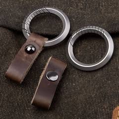 Titanium key ring with genuine leather strap 0
