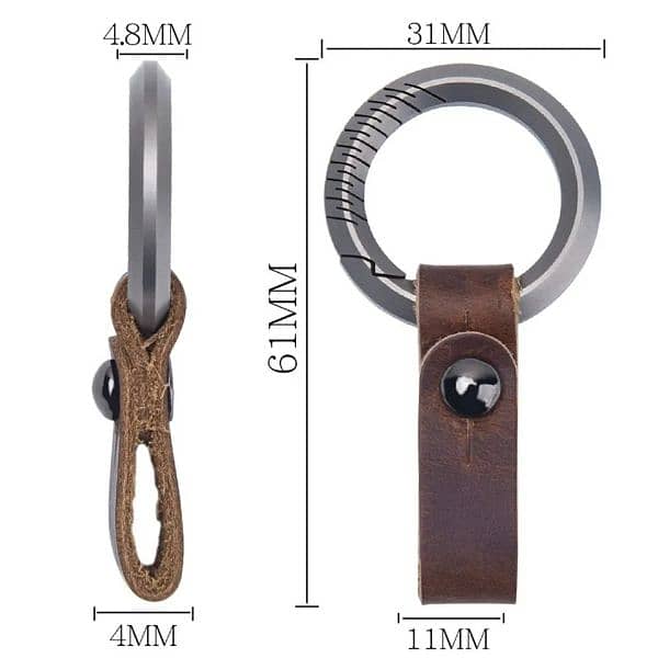 Titanium key ring with genuine leather strap 3