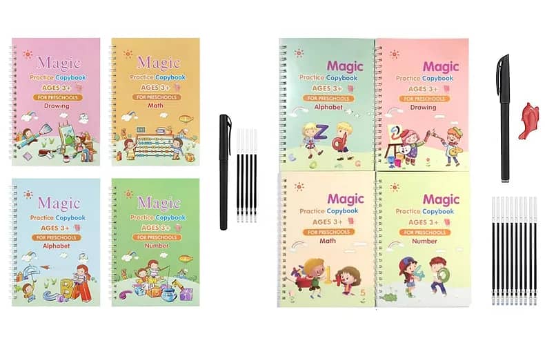 Pack Of 4 Pcs With 10 Refill Copybooks Pen Magic Copy Book Free Wiping 7