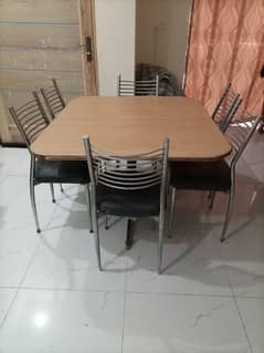 Wooden Dining Table with 6 Steel Chairs