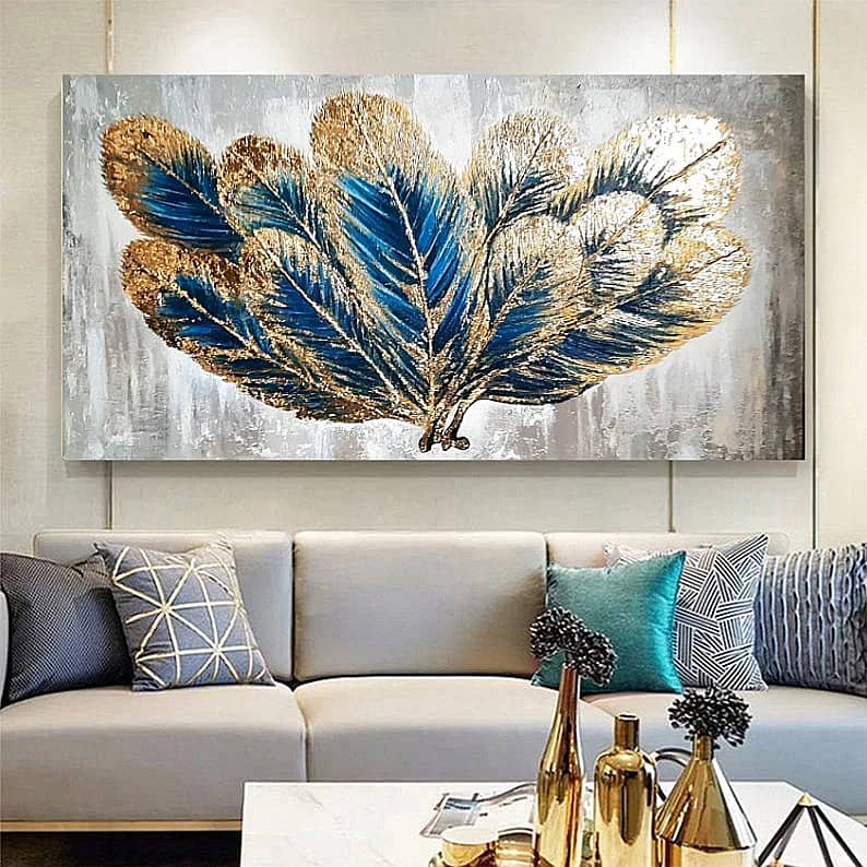 Textured Gold Feather Abstract Painting Handmade Painting Home Decor 1