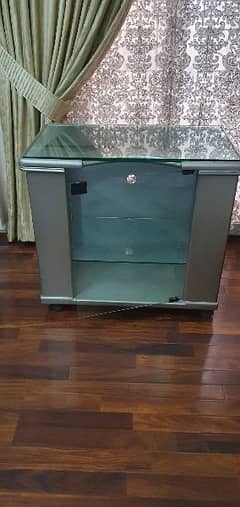 TV trolley with glass top and  front glass door 0