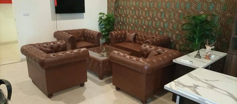 office sofa set leather Chesterfield chair table 15