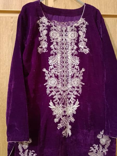 Full embroidered 3 pc Velvet suit 1