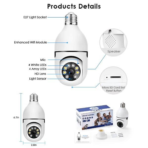 Wireless Wifi IP Bulb PTZ Security Camera V380 online view 2-way Audio 8