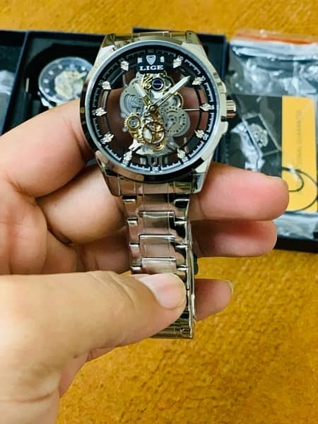 Watch LIGE brand Orignal Skeleton Fully automatic watch quartz 5