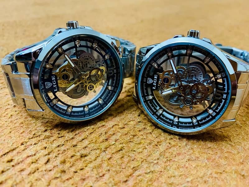 Watch LIGE brand Orignal Skeleton Fully automatic watch quartz 6