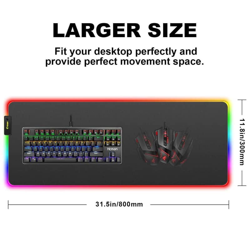 Rgb Gaming Mouse Pad Large (800×300×4mm) Led Mousepad With Non-Slip Ru 2