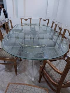 Glass made dining table with chair acrylic & wooden deco just like new 0