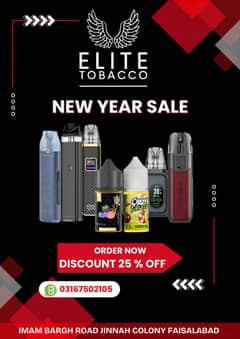 Get 25% off on Vapes, Pods, and E-liquids at our Elite Tobacco Store 0