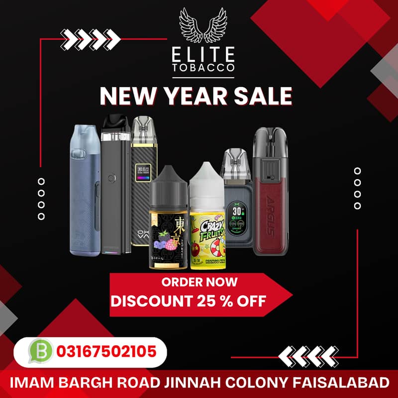 Get 25% off on Vapes, Pods, and E-liquids at our Elite Tobacco Store 1