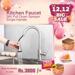 Kitchen Sink Faucet, Stainless Steel with Pull Down Spray.