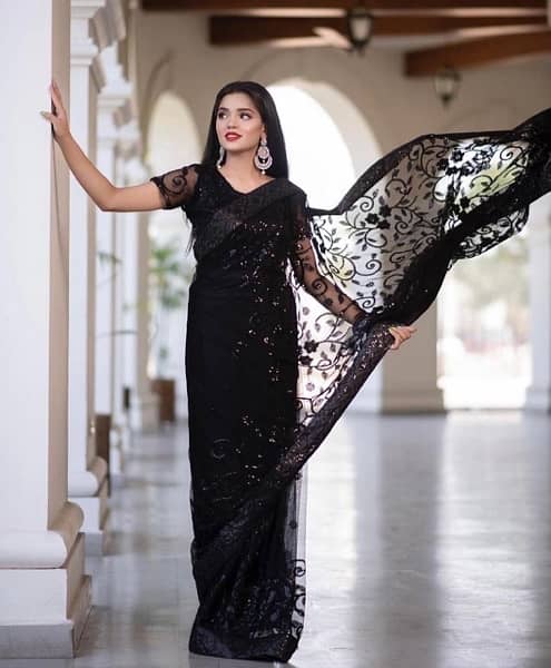 Black sequence saree on net 6  colours available 3