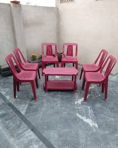 VIP 6 plastic Chairs 1 double shelf table Maroon 0