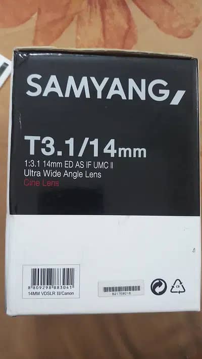 For Cannon Fish Eye Cine Lens Samyang 14mm T3.1 Ultra wide angle lens 12