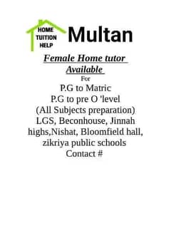 Female home tutor available