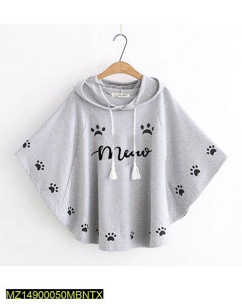 Round style Meow printed hooded poncho online delivery 2