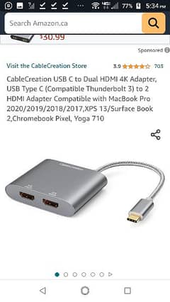 type C to dual HDMI adapter by cablecreation