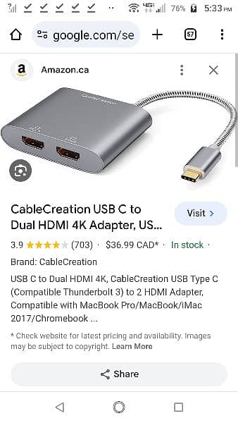 type C to dual HDMI adapter by cablecreation 6