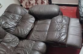 Two seater original leather sofa, One seater Recliner sofa