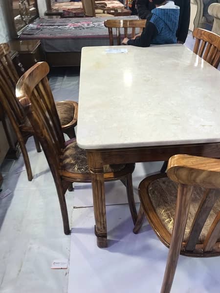 Stylish New Sheesham Wood Dining Table ( Marble top) - Seats 6 2
