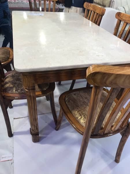 Stylish New Sheesham Wood Dining Table ( Marble top) - Seats 6 5