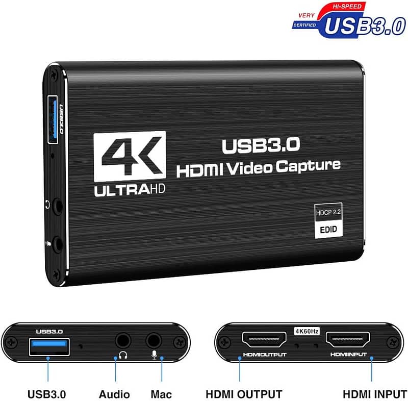 Video Graphics Adapter/HDMI Video Capture Card USB 3.0. 4K Loop Output 2