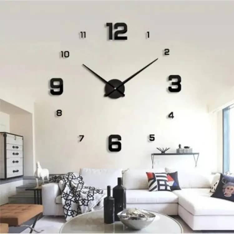 3D Wall Clock Sticker Mirror Unique Big Number Watch DIY Dec 0