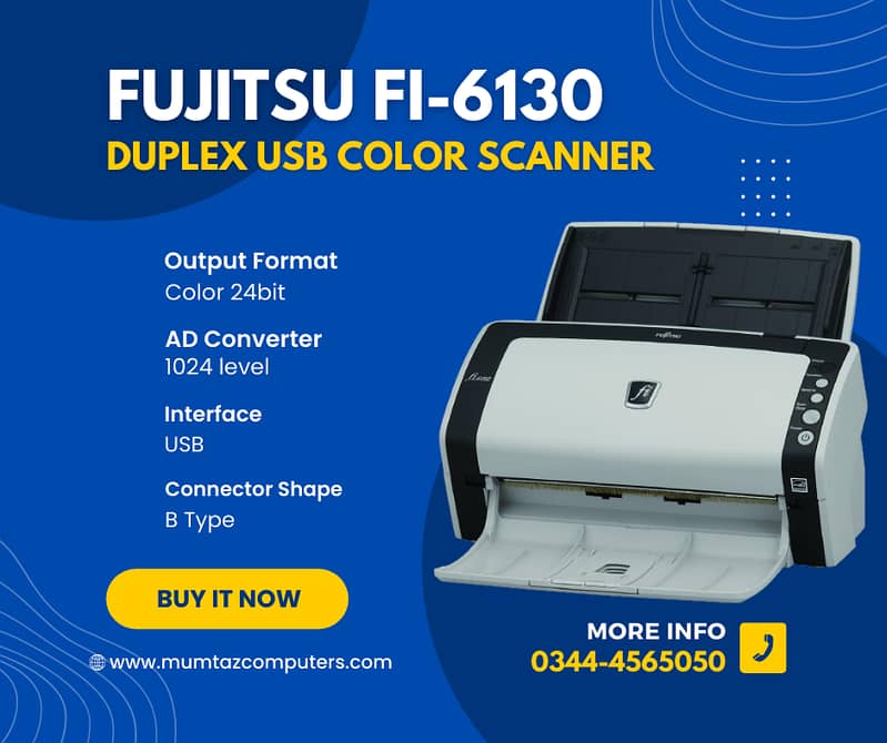 Fujitsu FI-6130 Duplex Documents and Card Scanner 40ppm/80ipm 6