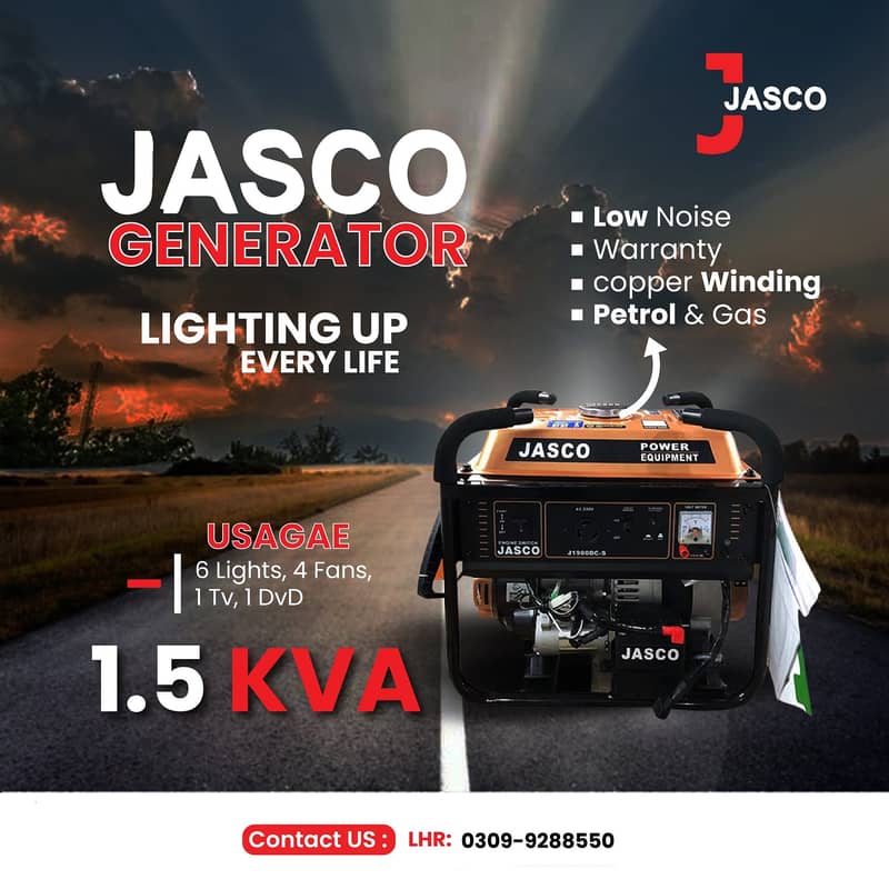Generator 2.5kva j3500dc Jasco Golden Petrol & Gas New with Warranty 2