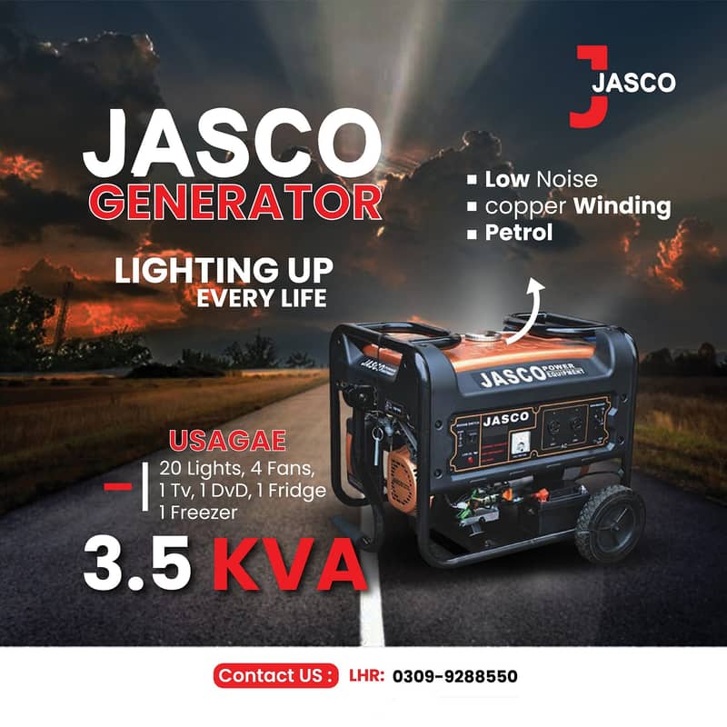 Generator 2.5kva j3500dc Jasco Golden Petrol & Gas New with Warranty 3