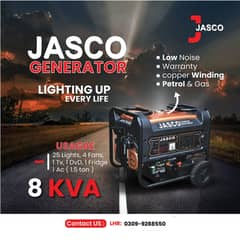 Generator  8 kva J9000dc Jasco Golden Petrol and Gas New with Warranty